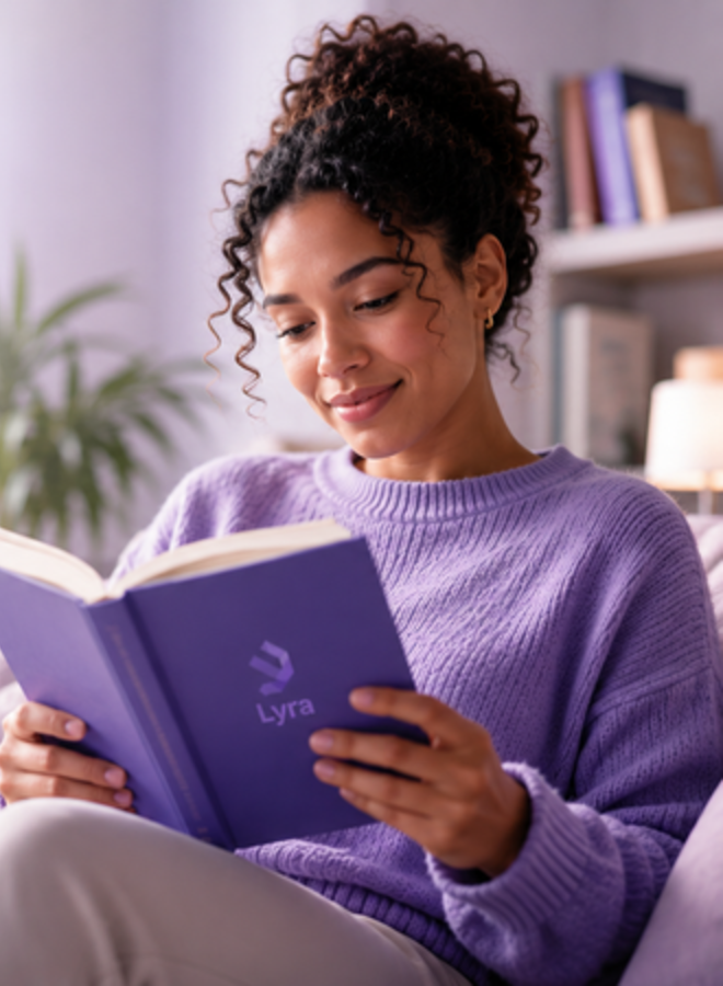 Leitora com livro Lyra